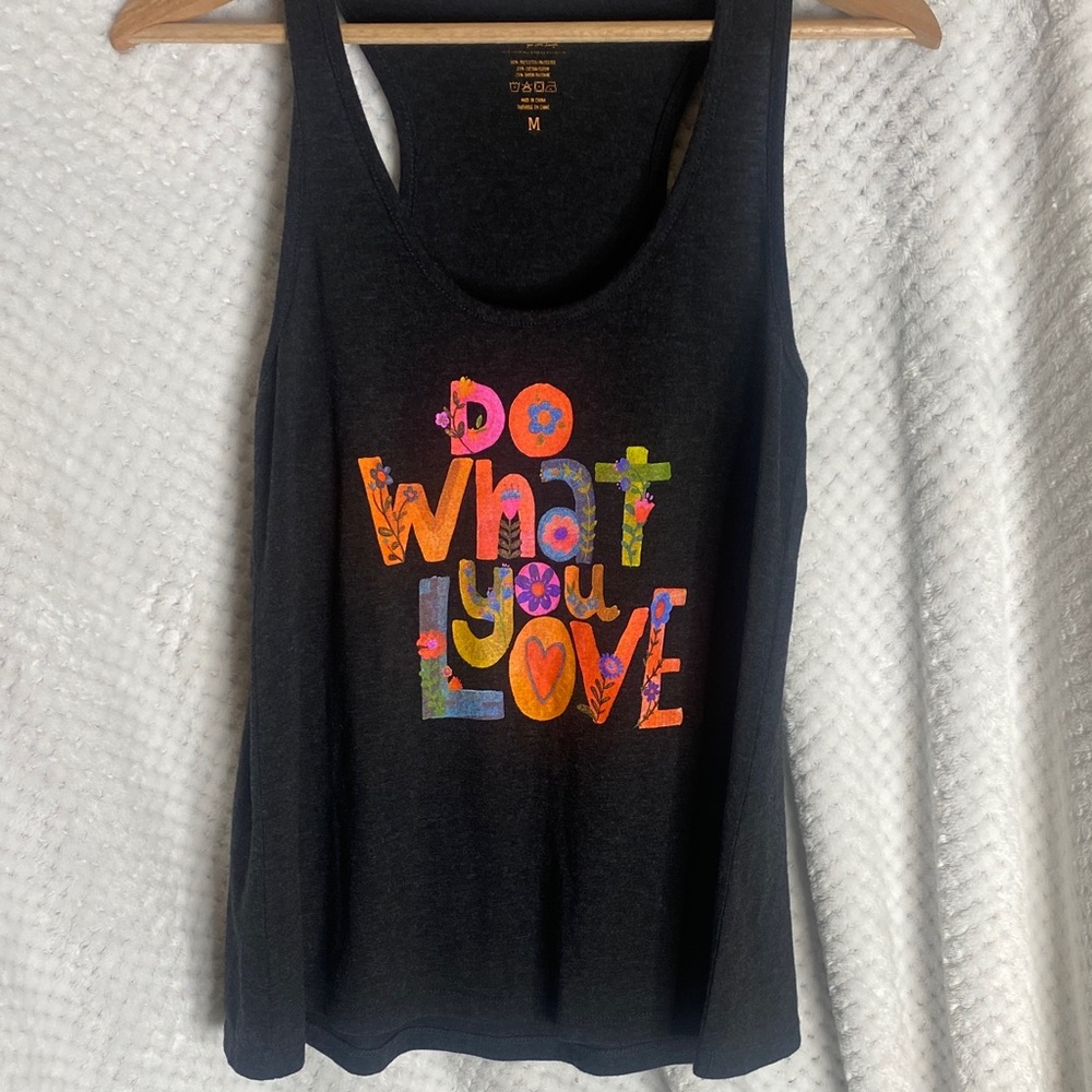 NATURAL LIFE Black Tank Top with Multicolor "Do What You Love" Graphic